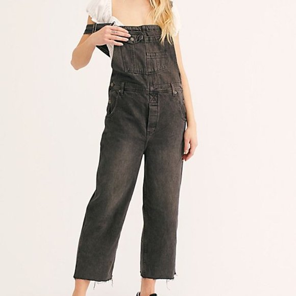 Free People Denim - FREE PEOPLE Baggy Boyfriend Overalls Washed Black